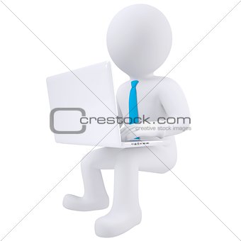 3d white man sitting with a laptop