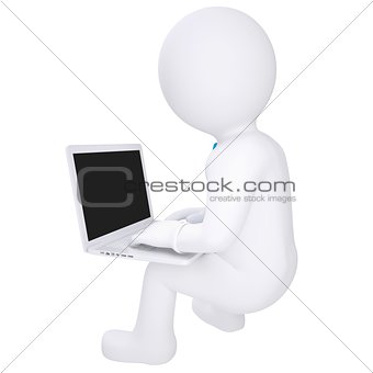 3d white man sitting with a laptop