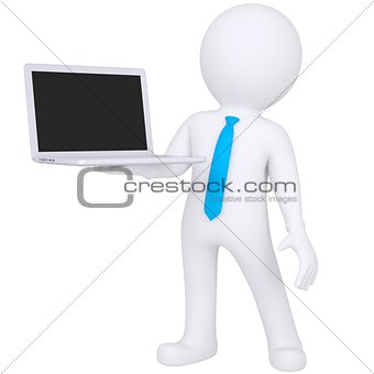 3d white man standing with a laptop