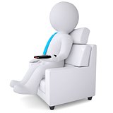 3d white man sitting in chair with remote control