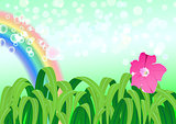 Vector illustration of nature landscape with rainbow