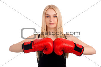 Young beautiful woman with boxing gloves
