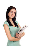 Portrait of female student with books.