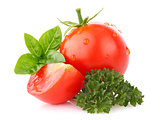 ripe tomato with basil and parsley