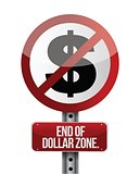road traffic sign with a dollar zone end