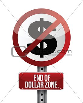 road traffic sign with a dollar zone end