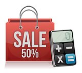 sale bag and modern calculator