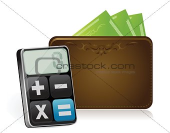 wallet and modern calculator