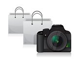 camera and shopping bags