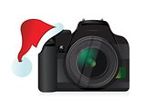 camera and christmas hat gift concept