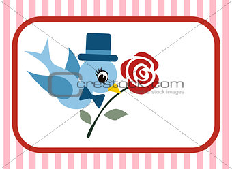bird and rose flower valentine card