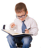 Planning clever kid on white background