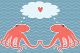 Vector card with two octopuses