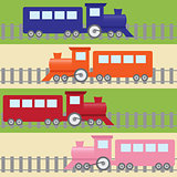 Seamless pattern with colorful trains