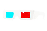 Front view of red-and-blue disposable glasses