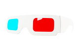 Fish-eye view of red-and-blue disposable glasses