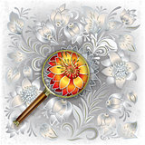 abstract background with magnifying glass and floral ornament