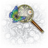 abstract background with Magnifying glass and butterfly