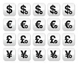 Currency exchange buttons set - dollar, euro, yen, pound