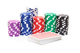 Stacks of Poker Chips with Playing Cards