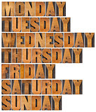 days of week in wood type