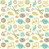 Sewing And Needlework Doodles Seamless Pattern Vector