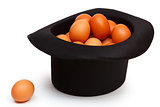 Colored eggs in a black hat