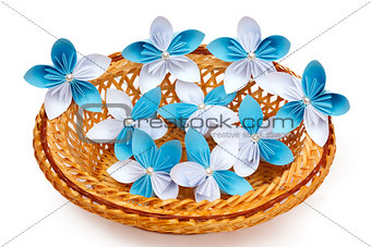 Paper flowers in a basket