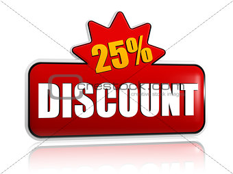 25 percentages discount 3d red banner with star