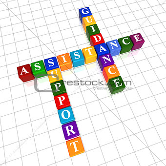 assistance, support, guidance in color cubes crossword
