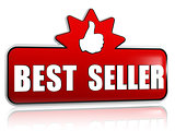 best seller and thumb up sign in 3d red banner with star