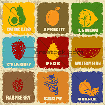 Vintage fruits icons 