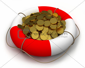 Coins in lifesaver.