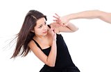 Teenage girl afraid of a hand hitting her