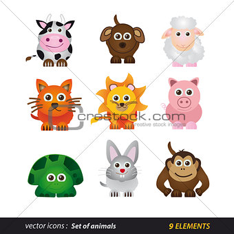 Set of animals. Cartoon and vector isolated