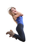 Blonde teenager jumping happy