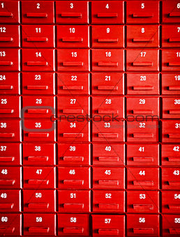 Numbered red wooden cases