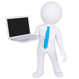 3d white man standing with a laptop