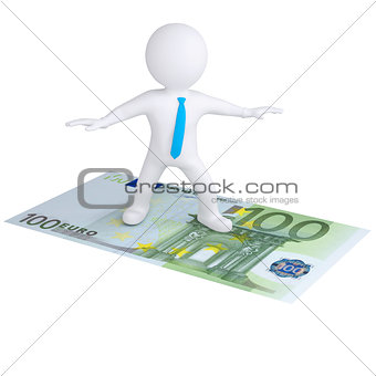 3d white man flying on the euro bill