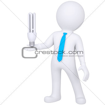 3d white man holding a light bulb