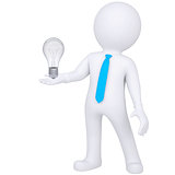 3d white man holding a light bulb