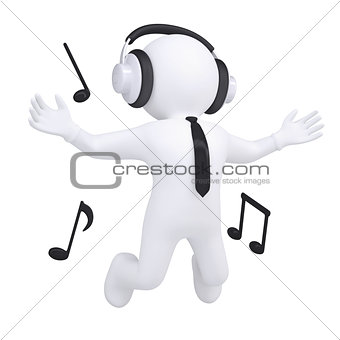 3d man with headphones in the jump