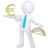 3d man holding plate with gold dollar sign
