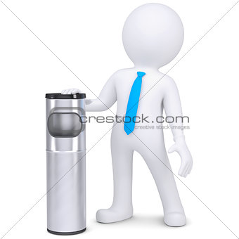 3d white man with a trash can