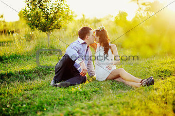 Happy young couple having  great time outside
