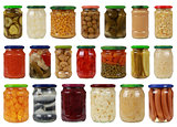 Collection of vegetables in glass jars