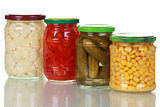 Preserved vegetables in glass jars
