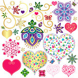 Set colorful design elements with hearts