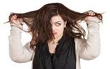 Woman Pulling Messy Hair