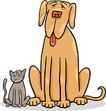 small cat and big dog cartoon illustration